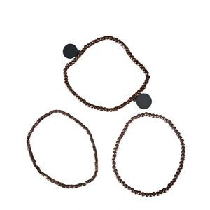 Bronze Toned Bundle of 3 Round and Cubed Beaded Lightweight Stretch Bracelets